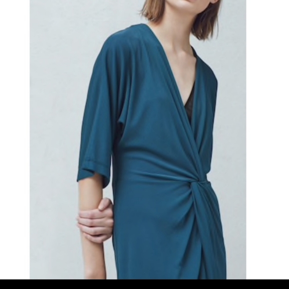 [Mango] Classic Blue  V Neck Dress - Picture 3 of 6